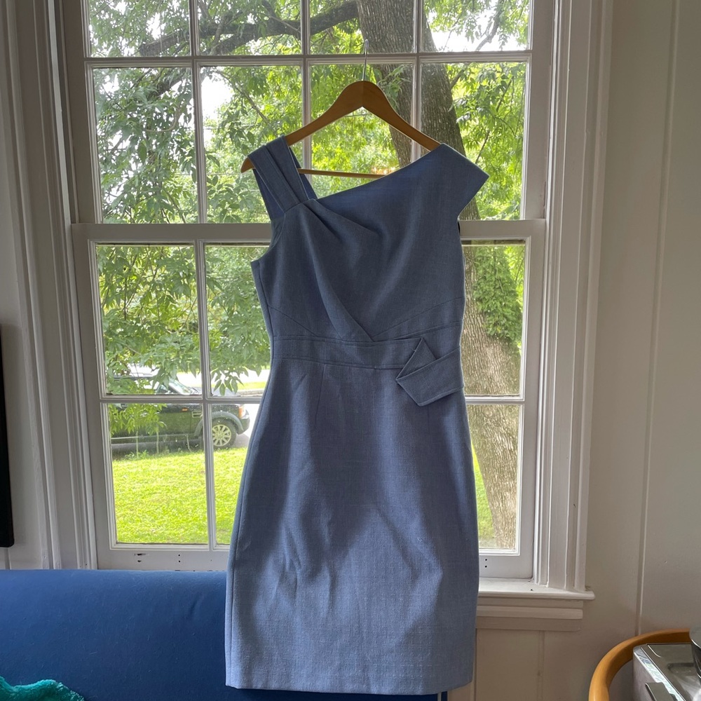 Asymmetric light blue work dress